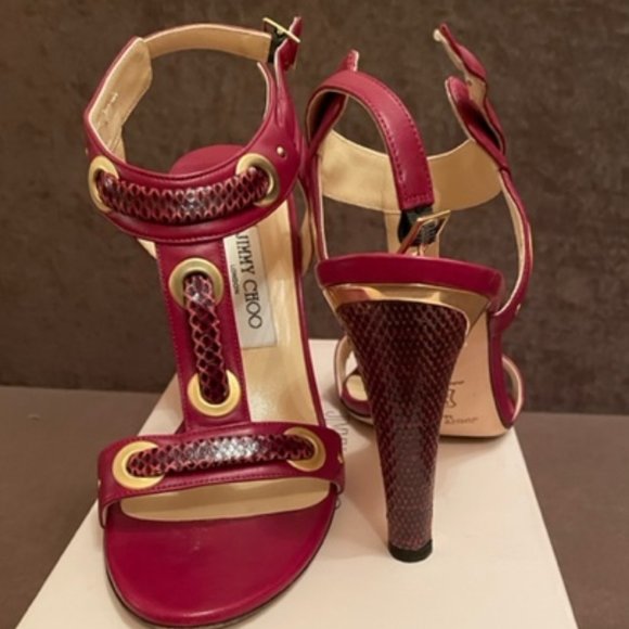 Jimmy Choo Shoes - Jimmy Choo Leather Studded Accents T-Strap Sandals